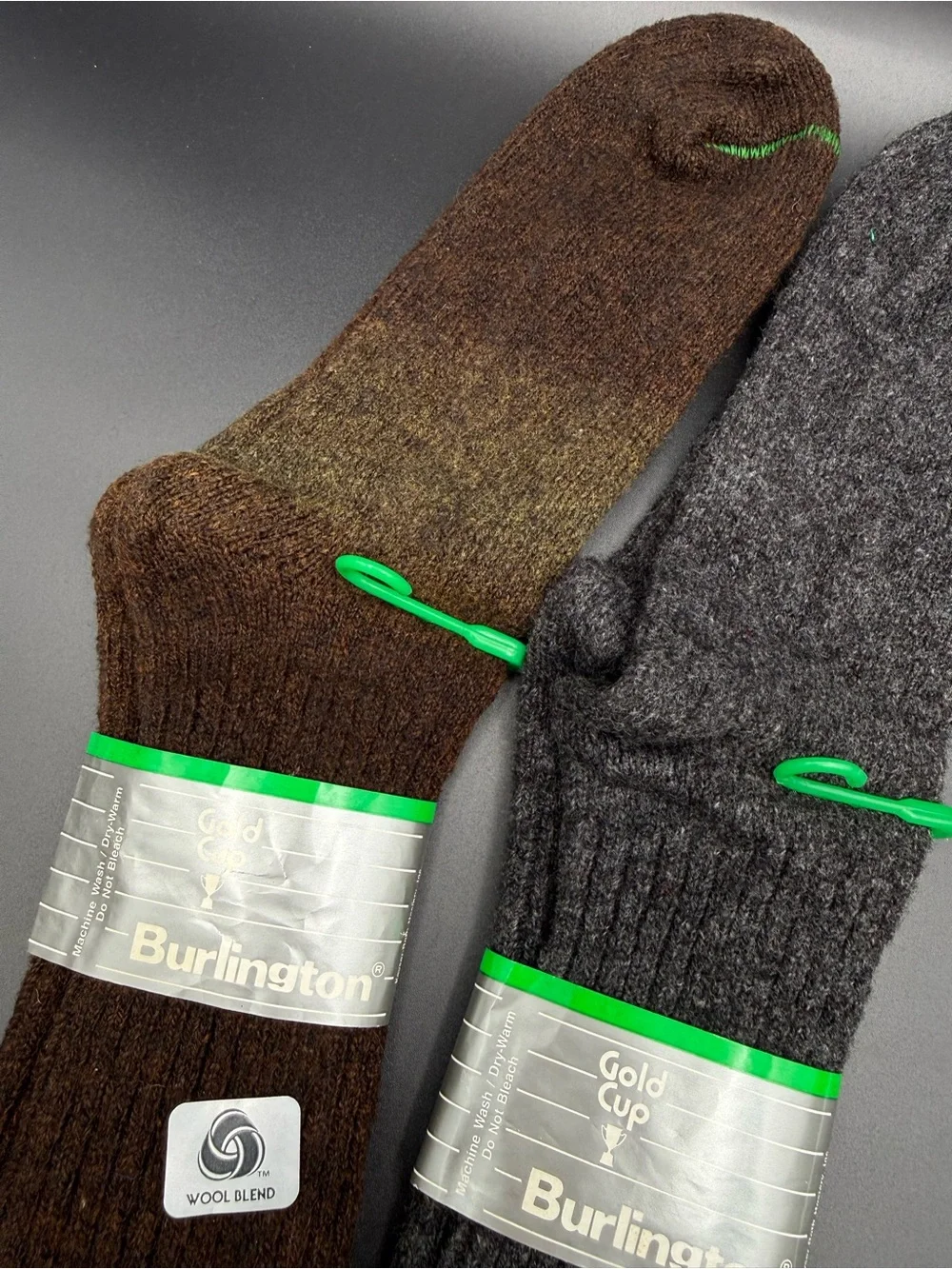 Vintage Burlington Gold Cup Wool Blend Socks Gray Brown 2 Pairs USA 10.5-15 A1